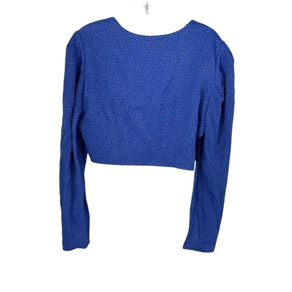Zara Blue Black Polka Dot Long Sleeve Crop Top Women’s Size XL - Picture 8 of 14